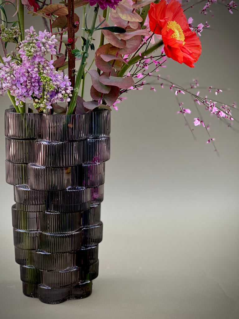 Grey step vase tall | Vase only & Flower Set