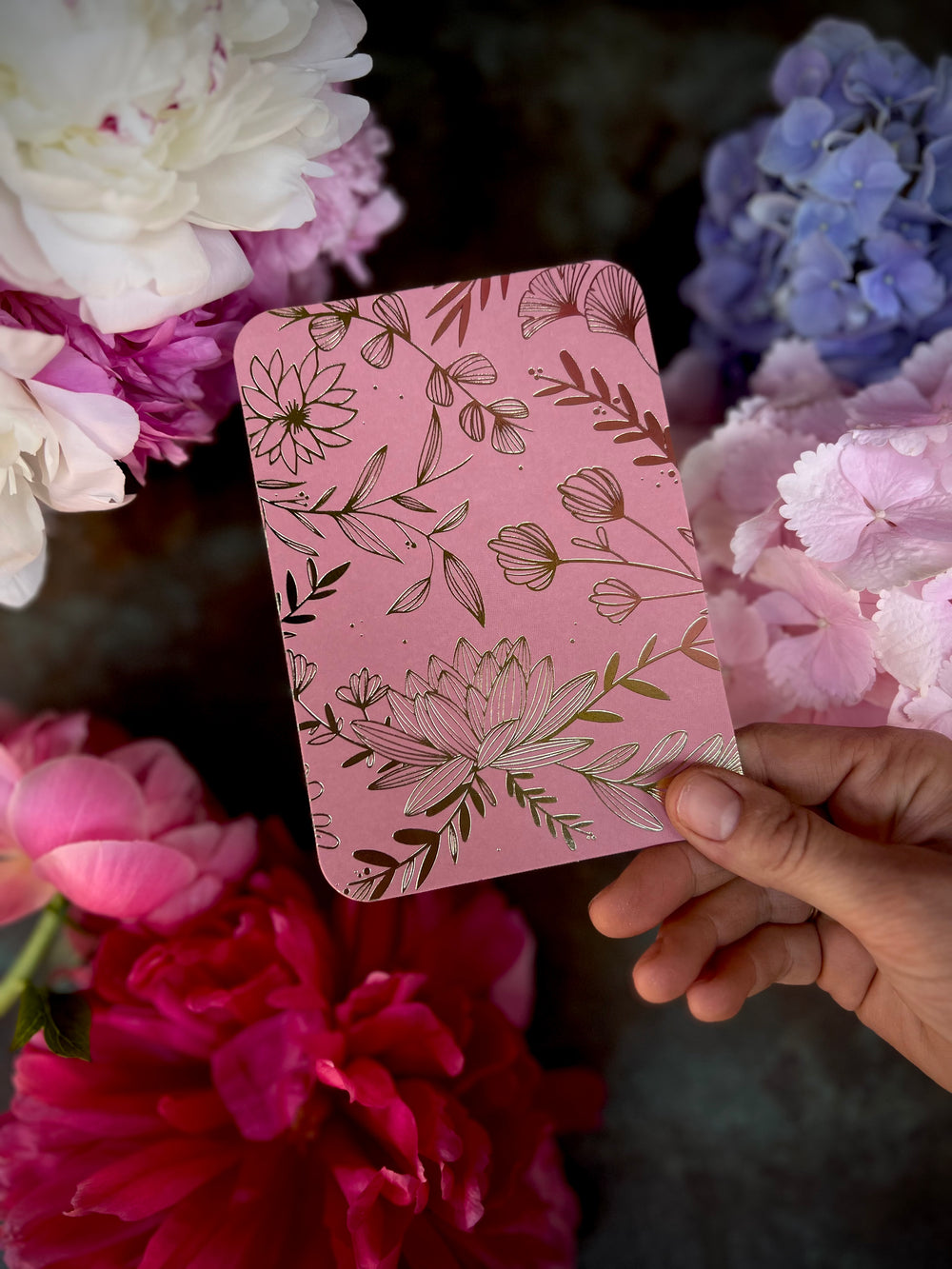 Handgeschreven Kaart | Abrikoos roze met goud