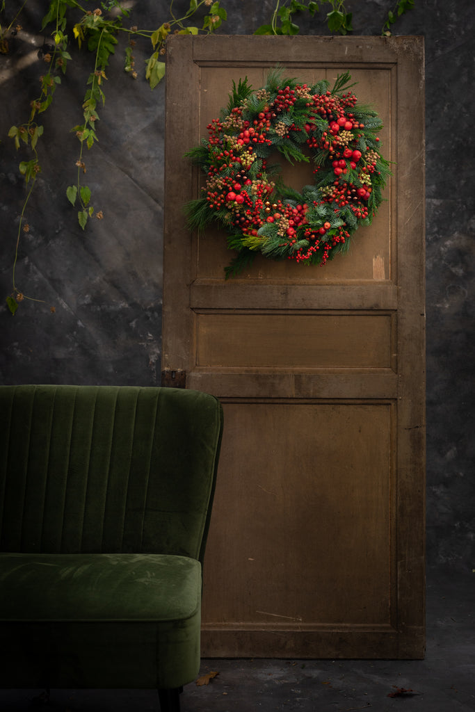 Robijnrode kerstkrans